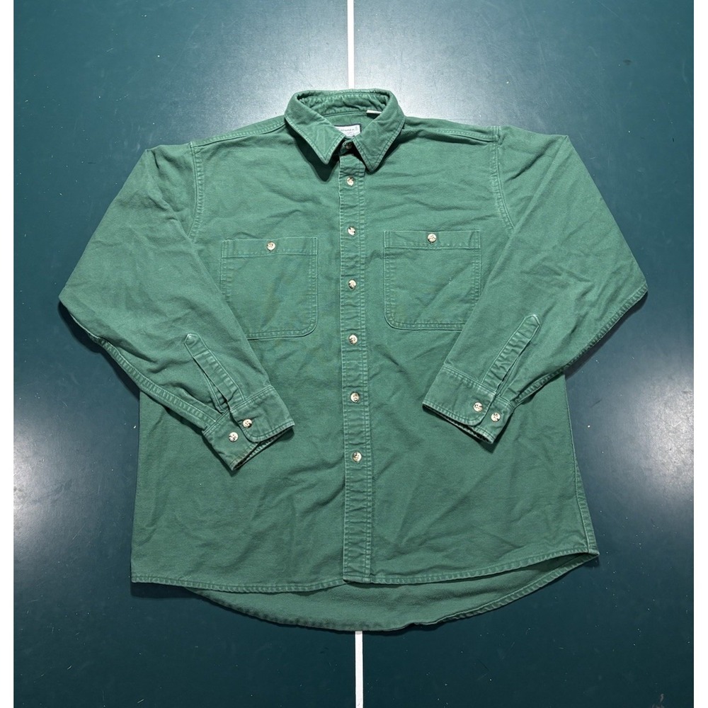 Vintage Fieldmaster Chamois Cloth Flannel Shirt Mens XL Green Cotton 70s 80s USA